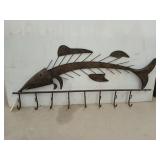 Metal fish coat rack with eight hooks, 18x44 in