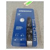 Three SawWorks 18 in chainsaw blades, two are