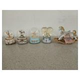 Five carousel horse music boxes, 4 are snow