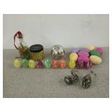 Glass and Easter decor, including 10 glass eggs