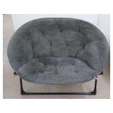 Stretched Gray folding saucer chair, 26x42 in,