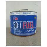 Empty 2.5 gallon can of 50:1 fuel