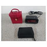 A Spartus alarm clock, works, a jewelry travel