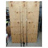 Three fishing poles, 5.5 to 6 feet long