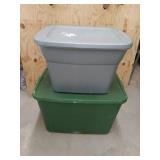 Two empty Sterilite storage tubs, one silver,