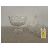 A glass trifle dish, 7.5x9" and a glass basket