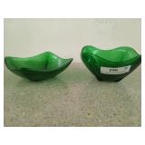 Two Anchor Hocking forest green dip bowls, 7 in
