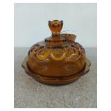 Amber glass cheese dish with lid, 8 in