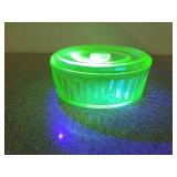 Uranium glass candy dish with lid, 3x7 in,