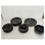 Black and floral Mikasa Rondo dish set, 24 pieces
