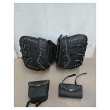 Set of motorcycle saddlebags and extra pouches
