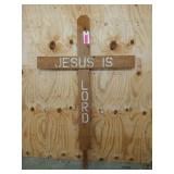 Wooden "Jesus is Lord" yard cross, four foot tall
