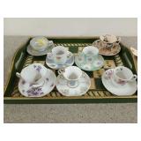 Green wooden serving tray, 17x13 in, with seven