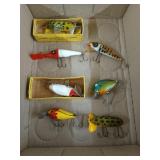 Collection of Old fishing lures, most are Heddon