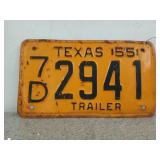 Texas 55 trailer license plate, 7D 2941