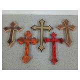 Five handmade wooden crosses, 11 to 13 in