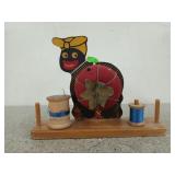 Black Americana spool holder/pin cushion, 6x8-in