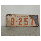 Texas 1933 orange and beige license plate