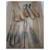 Old assorted hand tools, all have wooden handles