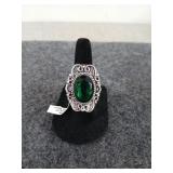 Size 6, green quartz? German silver ring, new