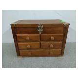 Wooden jewelry box with five drawers, 11x8x16 in