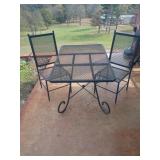 Metal outdoor patio table and two chairs 27x 49x31