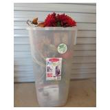 Rubbermaid storage bin filled with fall decor