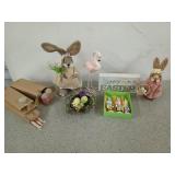 Easter decor, including candles and bunnies