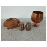 Brass and copper kitchen wares including salt