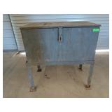 Wooden tool chest on metal legs, 38x20x36 in