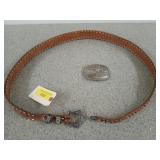 48-in leather belt with a belt buckle marked