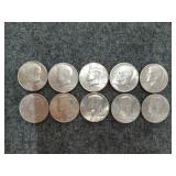 10 Kennedy halves 1971 through 1992