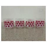 4 Libbey cranberry red polka dot juice glasses