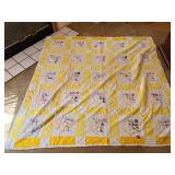 Handmade Yellow Quilt w Basket Design