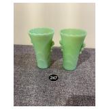 2 Fire King Jadeite Glass Vases