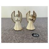 Pair, Ceramic White & Gold Harp Playing Angels