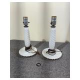 Pair of Swirled Milk Glass Table Lamps