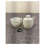 Milk Glass Hobnail Sugar & Creamer