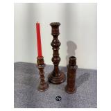 3 Vintage Wooden Candlesticks