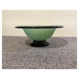 Vintage Green and Black Ribbed Pedestal Bowl