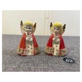 Pair, Felt Flocked Ceramic Angel Harp Players