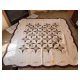 Burgundy & White Quilt w Floral Motif