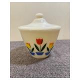 Fire King Opal Tulip Lidded Grease Jar