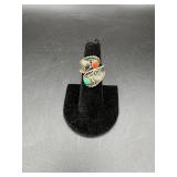 Sterling Silver Handmade Turquoise & Coral Ring