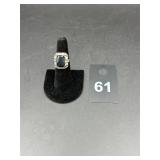 Art Deco Sterling 925 Engraved Ring w Black Stone