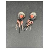 925 Sterling and Coral Dangling Heart Earrings