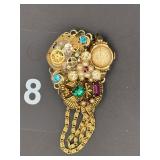 Vtg Assemblage Mixed Media Steampunk Brooch Signed