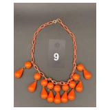 14' Deco Orange Celluloid & Chain Link Necklace