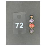 925 Sterling Pendant w Purple & Orange Stones
