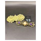 2 Vintage Style Gold Tone Barrettes